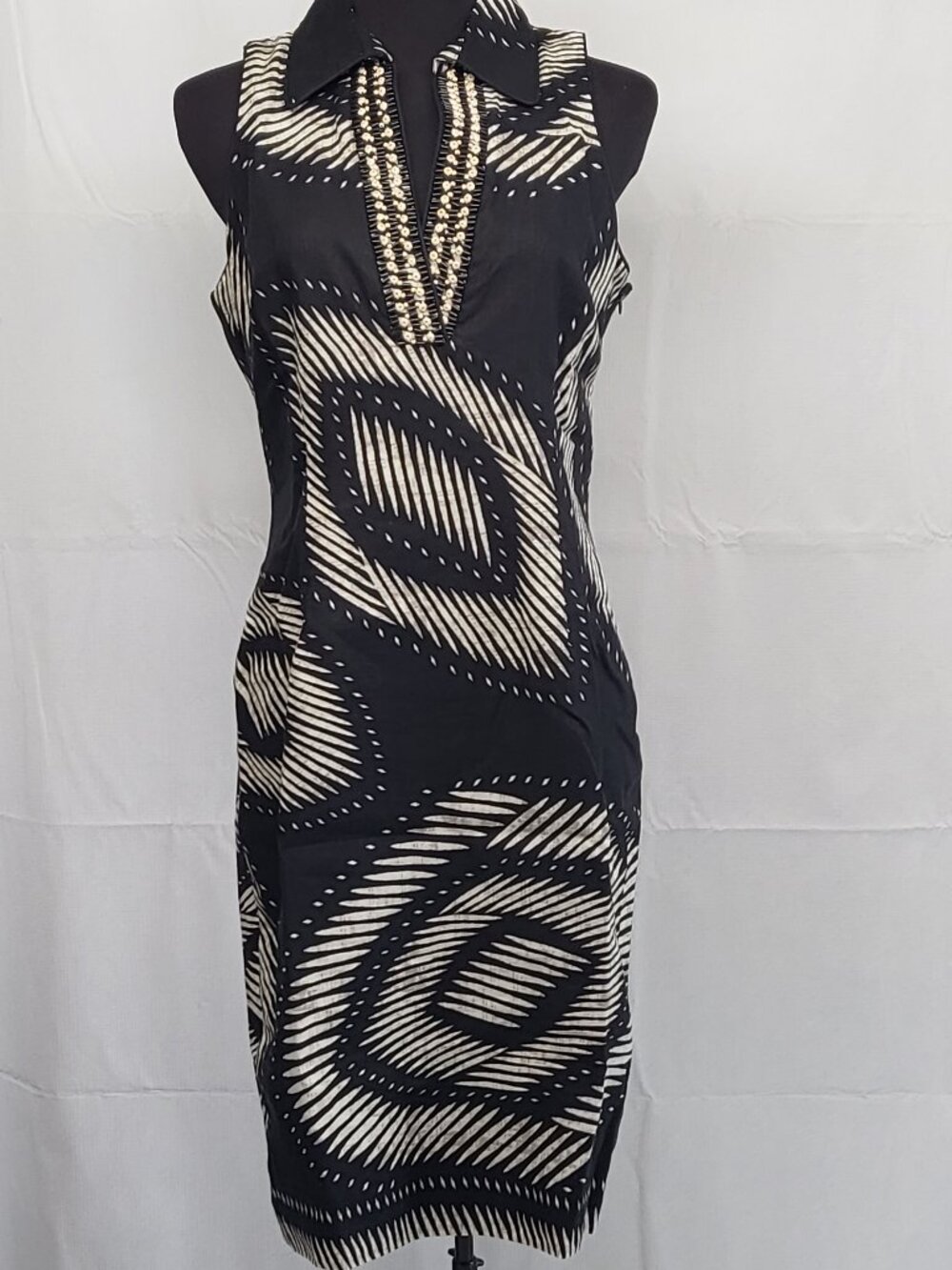 Spense Womens Dress Linen Blend Sleeveless Size 8 Beaded Lined Side Zip